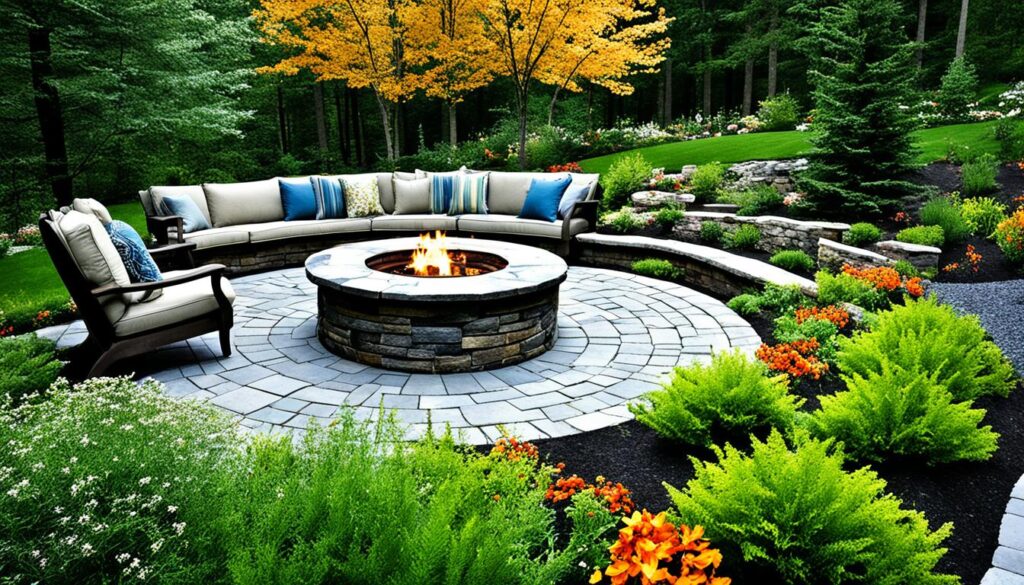 natural stone fire pit landscaping