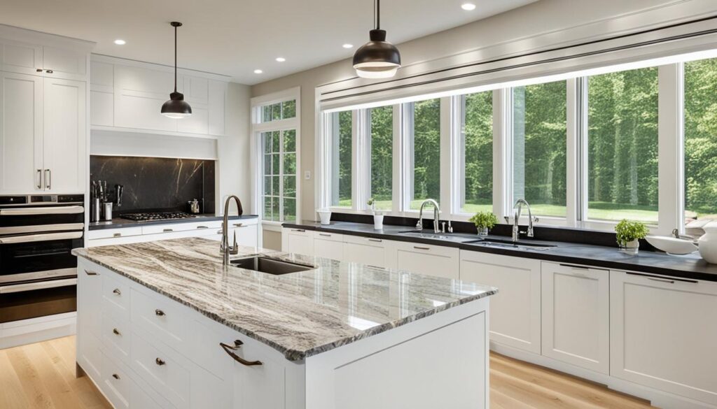 Durable natural stone countertops in a kitchen