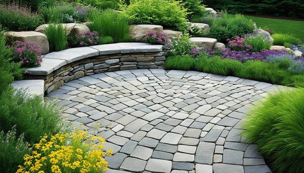 Low-maintenance natural stone patio