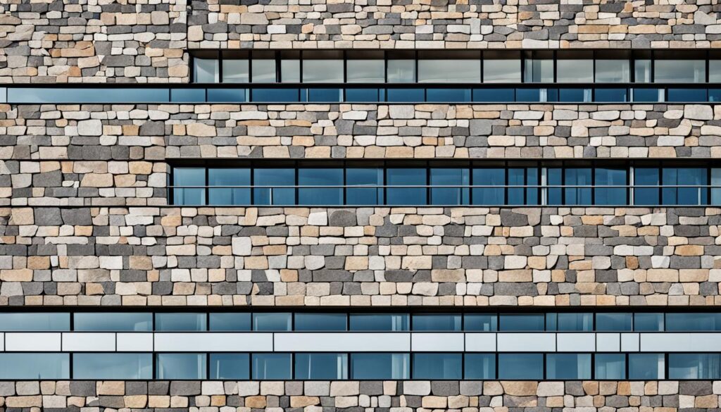 Modern building with natural stone facade